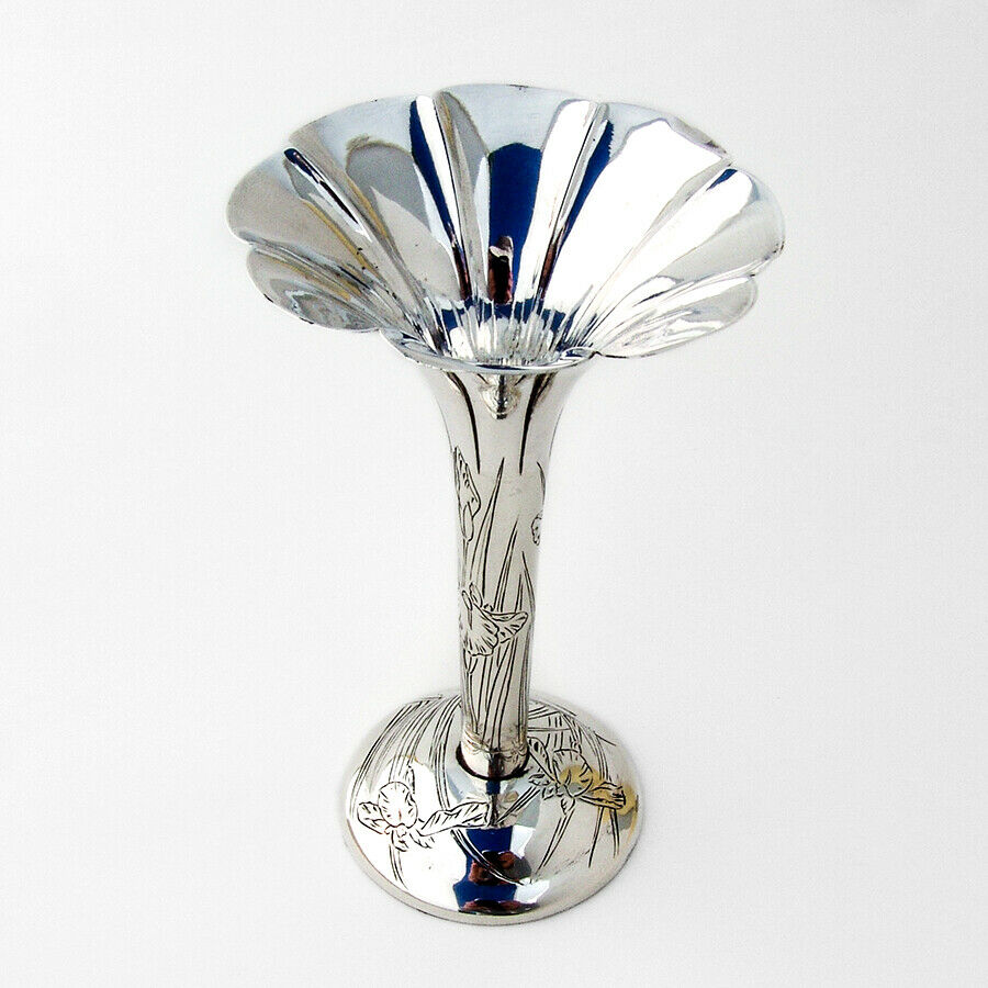 Trumpet Vase Orchid Designs Sterling Silver Japan 1890-1910
