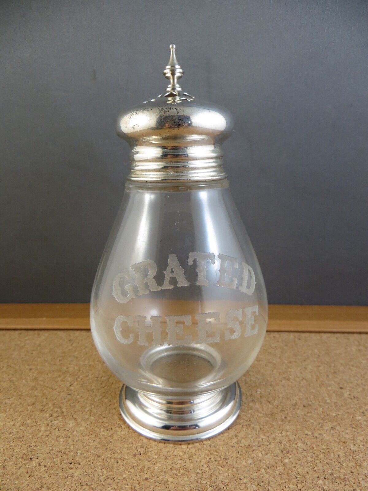 Antique Frank Whiting Sterling Silver Etched Glass Grated Cheese Shaker Jar