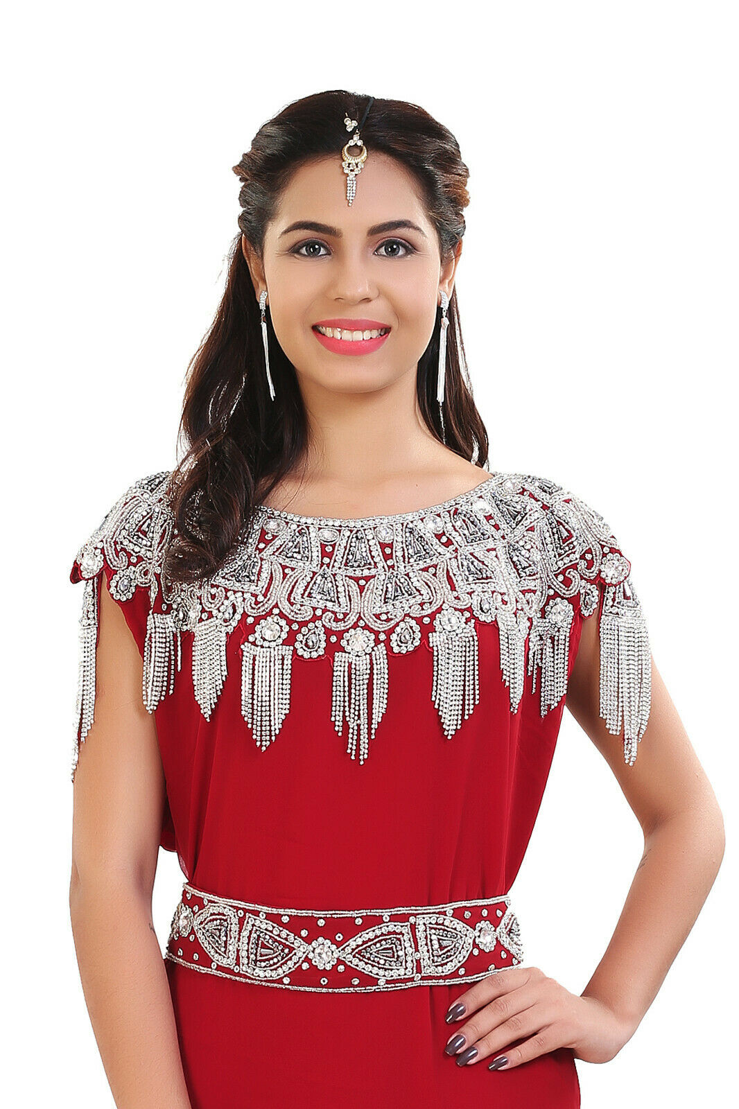 Hand Embroidered Dubai Kaftan Cultural Walima Gown Maxi Dress Jabodar Robe 7941
