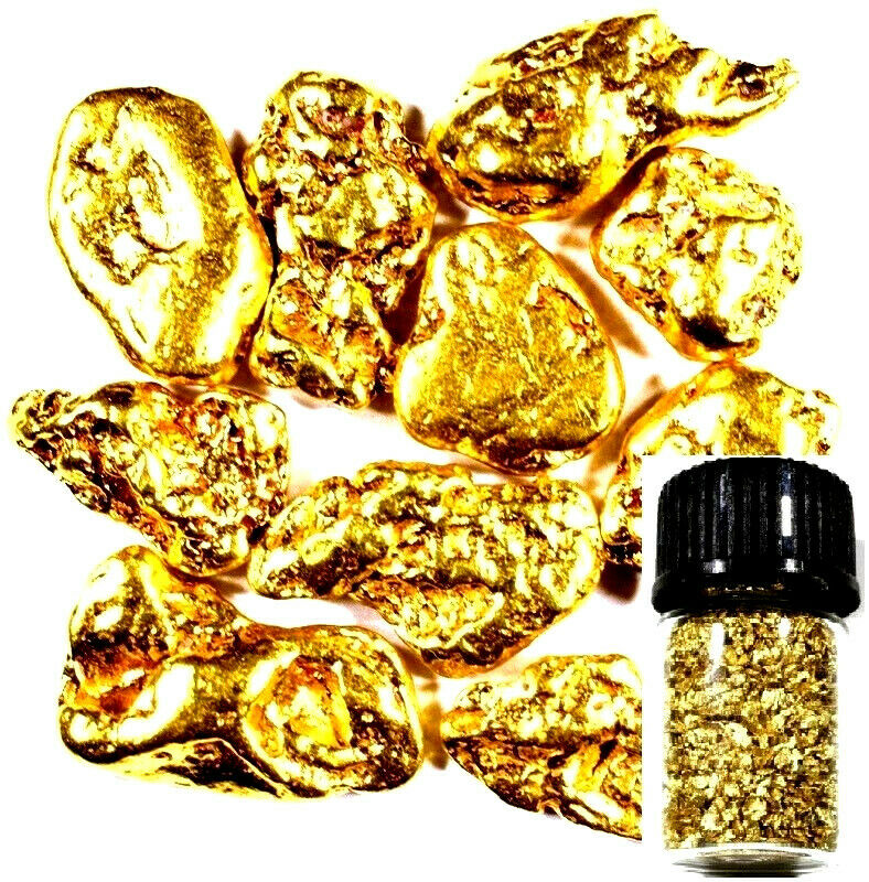 10 Piece Alaskan Natural Pure Gold Nuggets With Bottle Free Shipping (#b251)