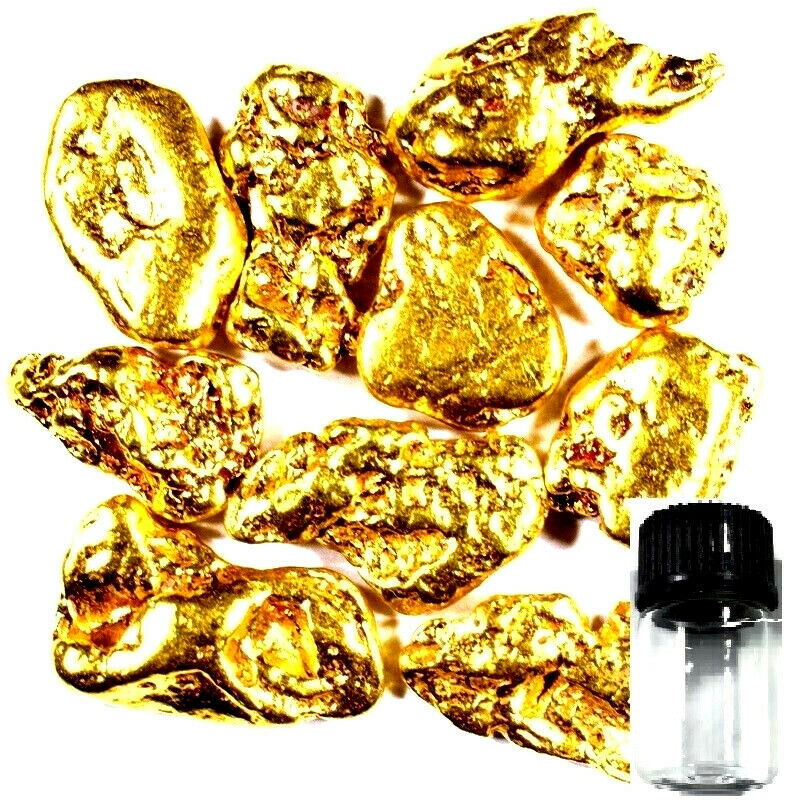 10 Piece Alaskan Natural Pure Gold Nuggets With Bottle Free Shipping (#b250)
