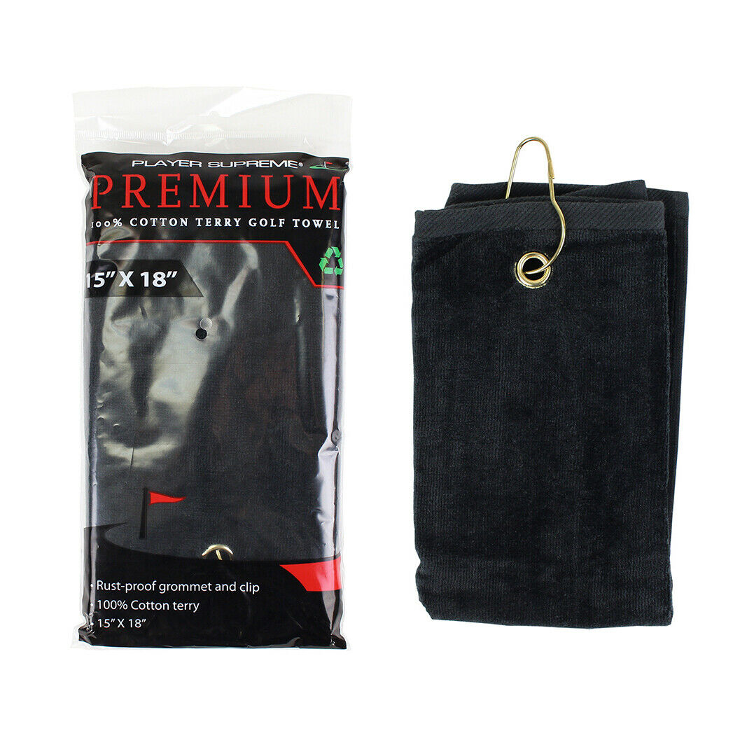 Player Supreme Cotton Terry Golf Towel (15" X 18") - Black