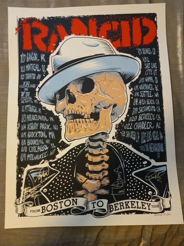 Rancid Boston To Berkley Tour Poster Signed By Rancid Ernie Parada 2015