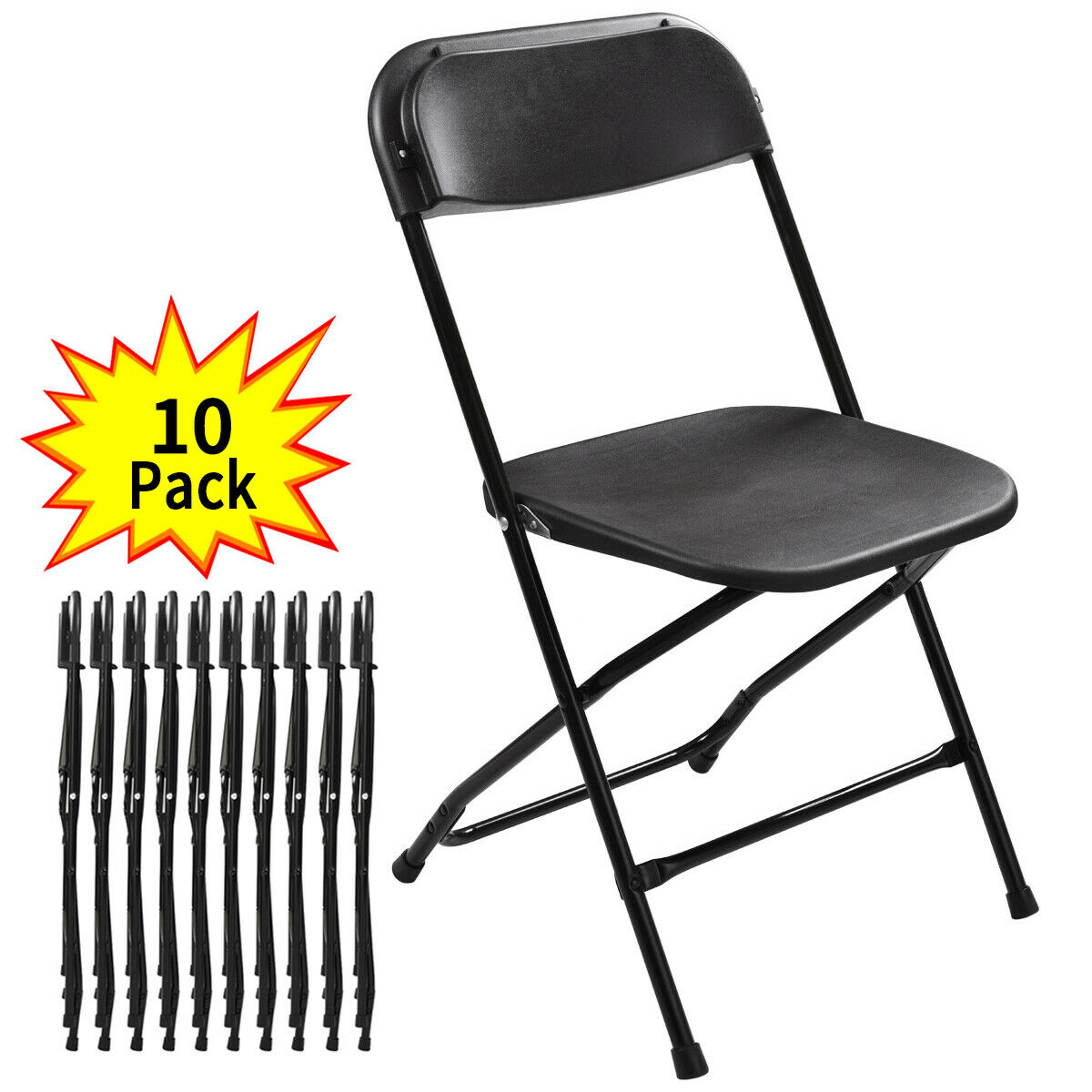 Black Set Of 10 Commercial Wedding Stackable Plastic Folding Chairs