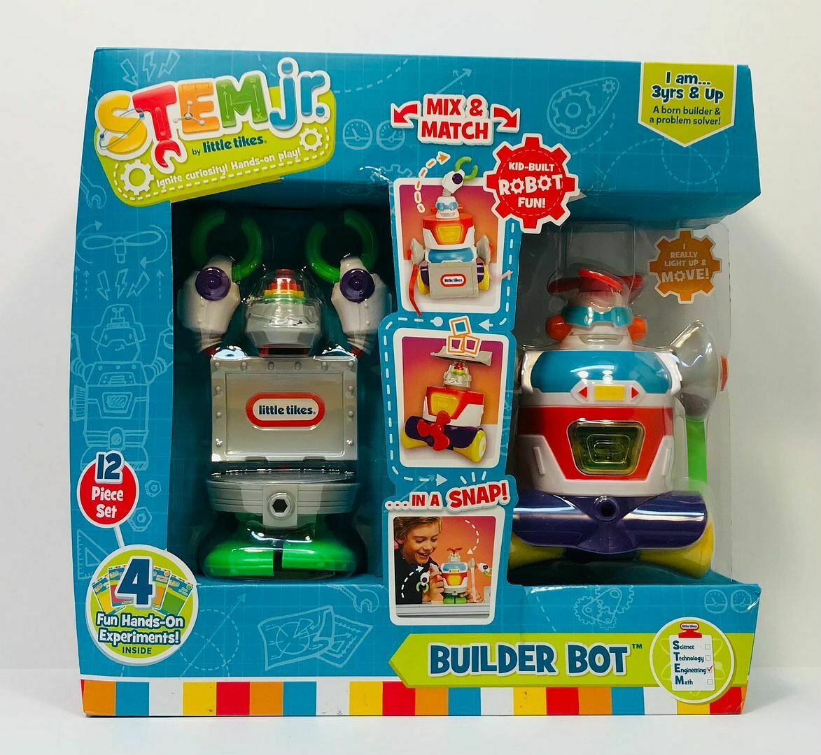 New Little Tikes Stem Jr Builder Bot Robot Fun Activity 12 Piece Set Free S&h