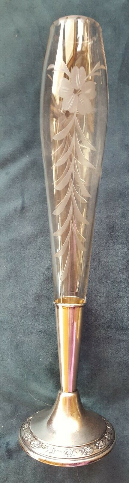 Antique Etched Glass & Sterling Vase ~manchester Silver Co., Providence Ri ~ 13"